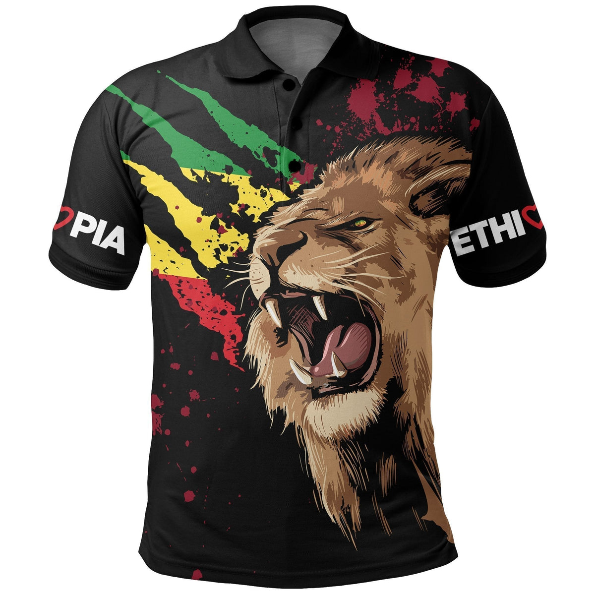 Ethiopia Polo Shirt Ethiopia Rasta Lion Judah Flag - Shopicos
