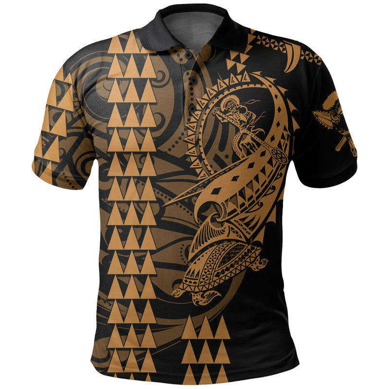 Custom Hawaii Polynesian Warrior Kakau Polo Shirt Gold LT6 - Shopicos