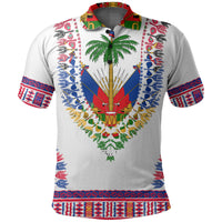 Custom Haiti Polo Shirt Dashiki Mix Coat Of Arms White Style LT6 - Shopicos