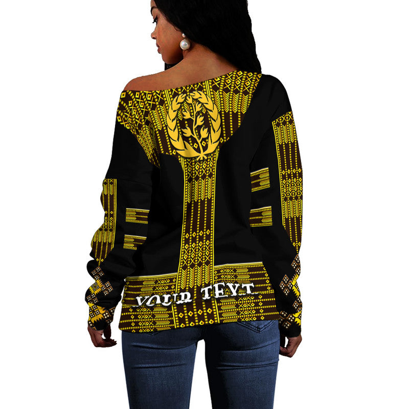 (Custom Personalised) Eritrea Women Off Shoulder Sweater Fancy Tibeb Vibes - Black LT8 - Shopicos