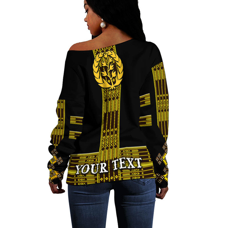 (Custom Personalised) Eritrea Women Off Shoulder Sweater Fancy Simple Tibeb Style - Black LT8 - Shopicos
